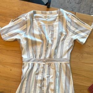 Madewell size 4 cream with blue pinstripe mid length dress